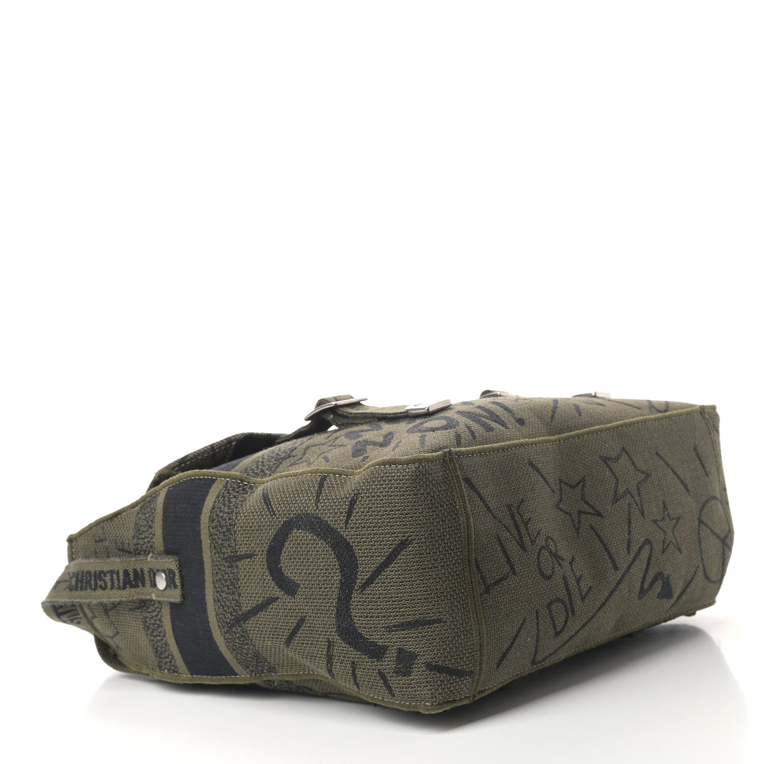 Christian Dior Canvas Embroidered Graffiti Diorcamp Messenger Green Black 3 of 4
