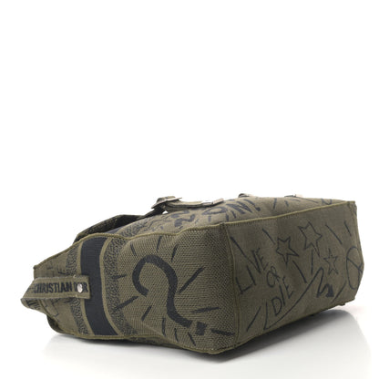 Christian Dior Canvas Embroidered Graffiti Diorcamp Messenger Green Black 3 of 4
