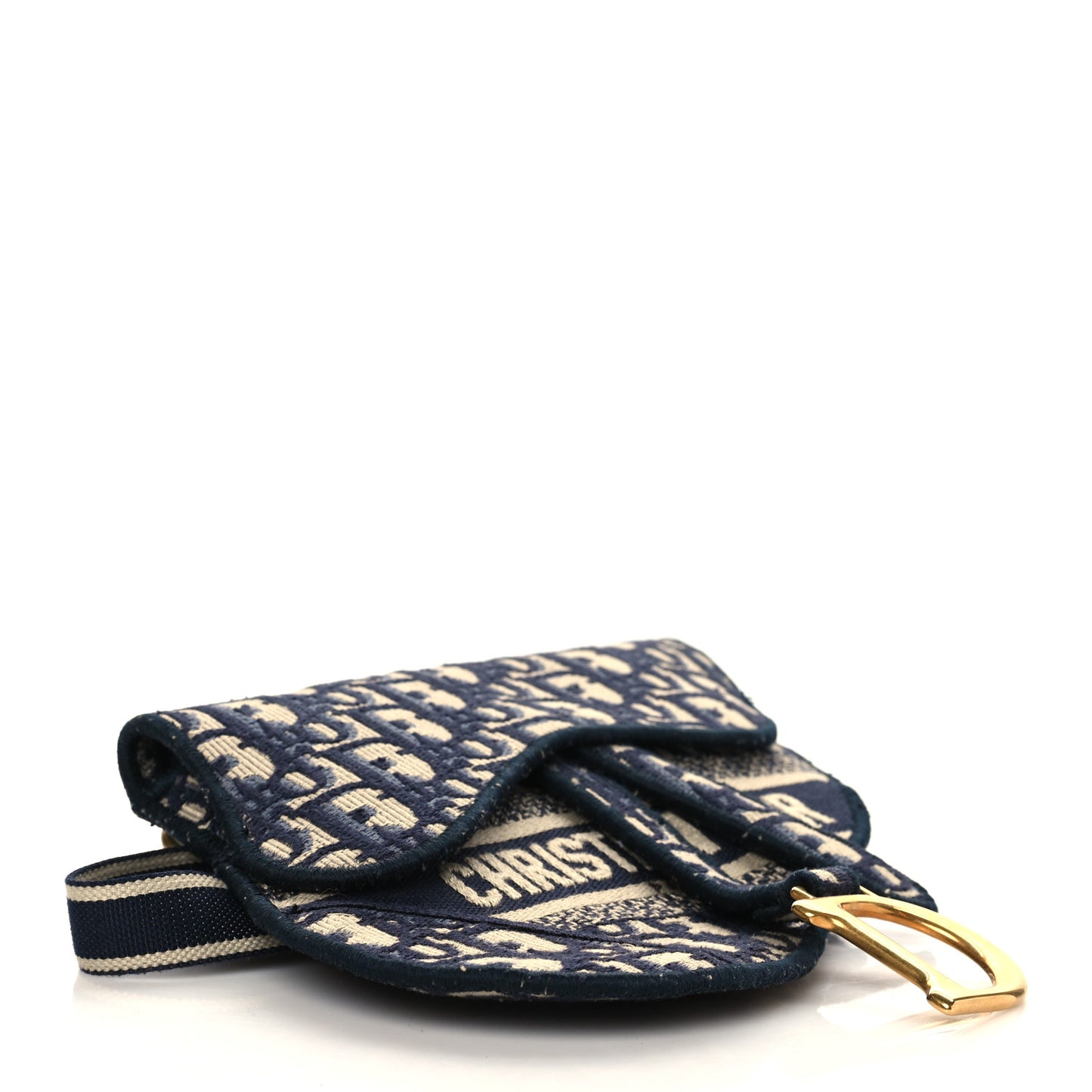 Oblique Embroidered Saddle Belt Pouch Blue