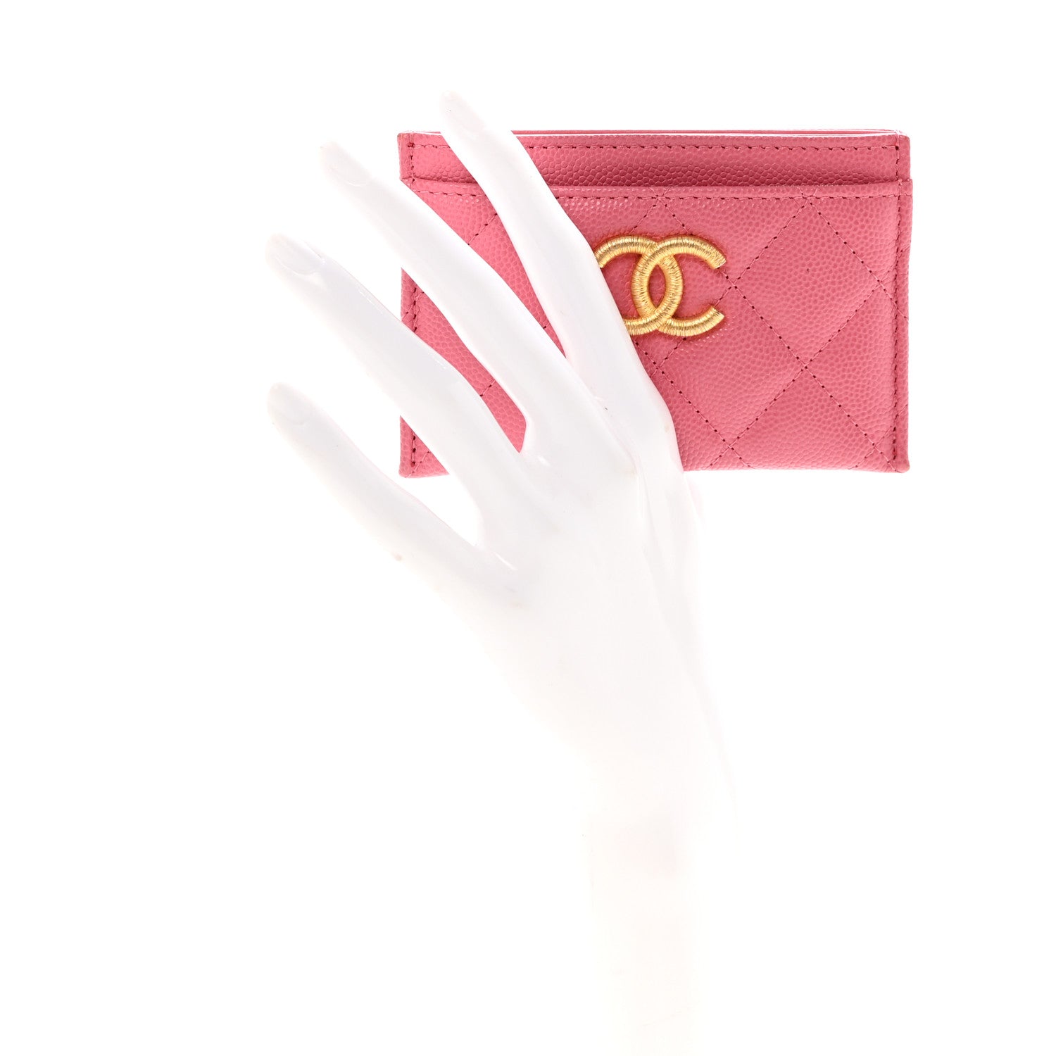 Chanel Caviar Quilted Textured CC Card Holder Pink 2 of 8
