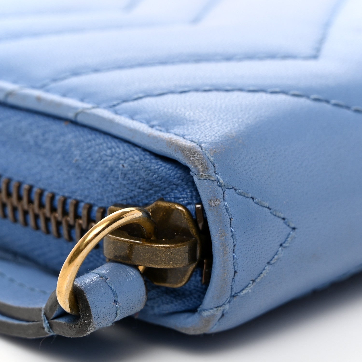 Gucci Calfskin Matelasse GG Marmont Zip Around Wallet Clear Sky Blue 8 of 9