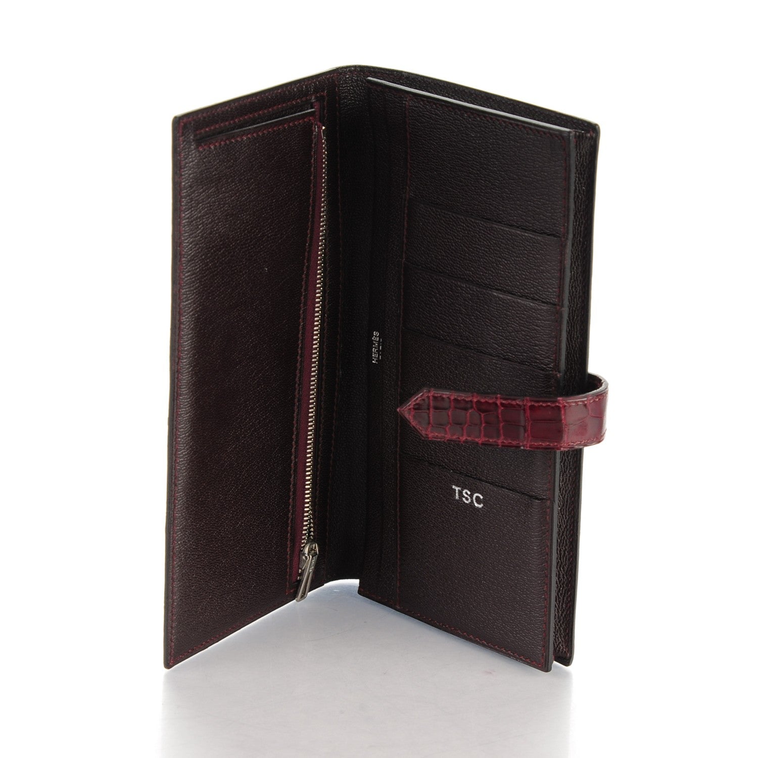 Hermes Shiny Alligator Bearn Wallet Bordeaux 5 of 8
