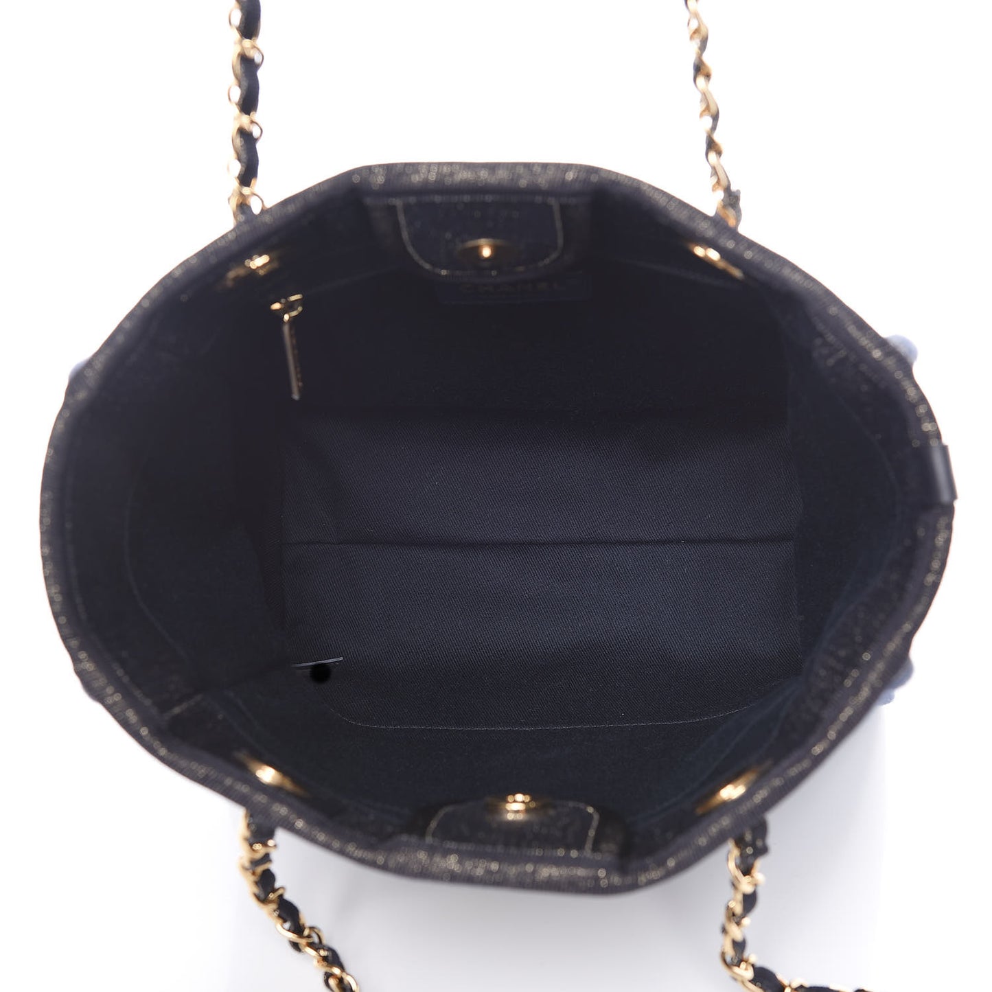 Lurex Canvas Mini Deauville Tote Navy Blue Gold