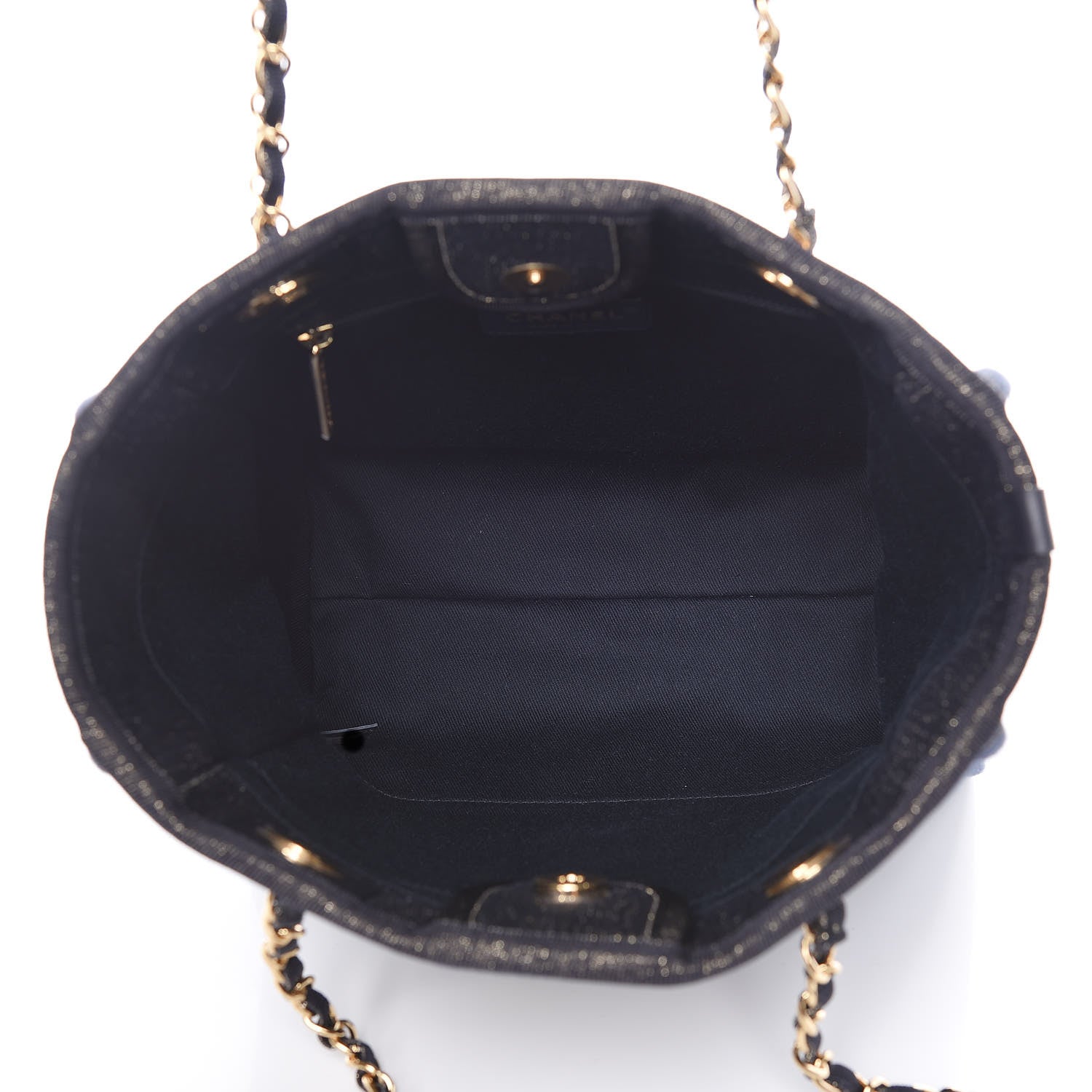 Chanel Lurex Canvas Mini Deauville Tote Navy Blue Gold 5 of 9