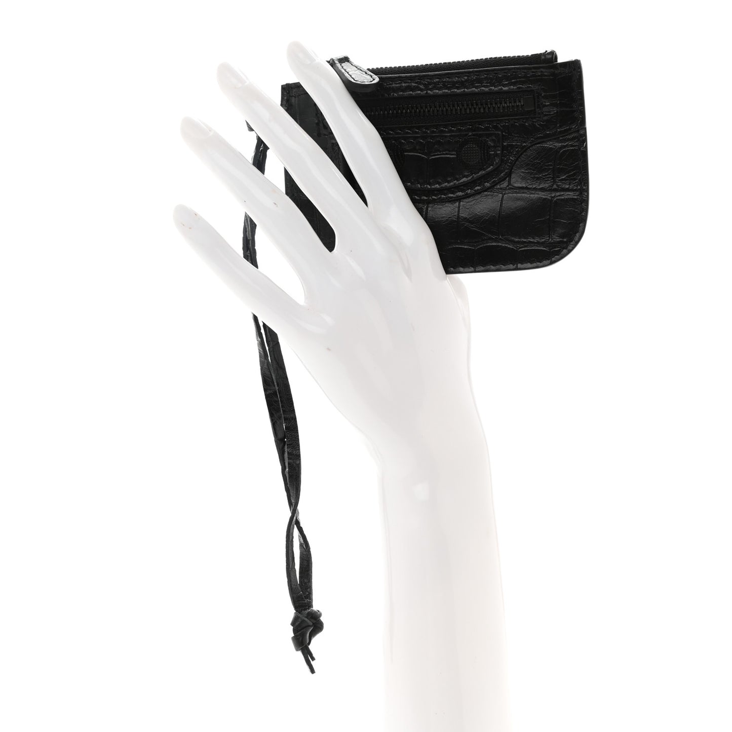 Calfskin Crocodile Embossed Le Cagole Pouch Black