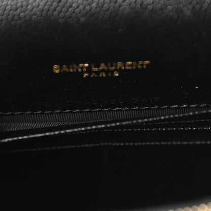 Saint Laurent Grain De Poudre Matelasse Chevron Monogram Envelope Chain Wallet Black 6 of 10