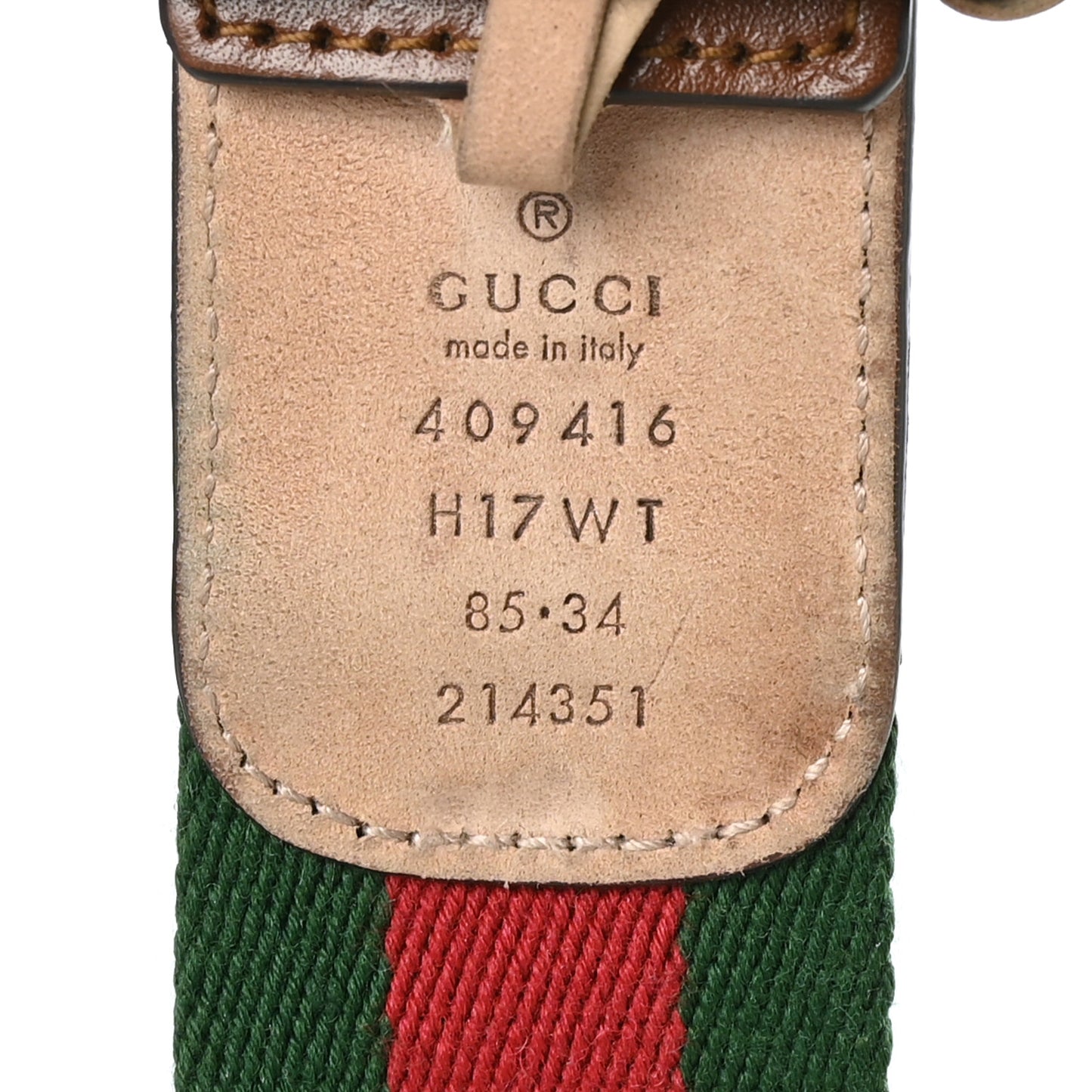 Nylon Calfskin Double G Web 40mm Belt 85 34 Green Red Cuir