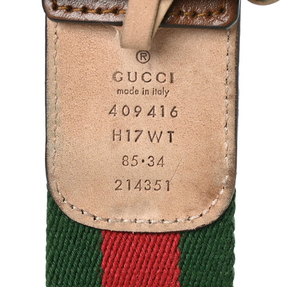 Gucci Nylon Calfskin Double G Web 40mm Belt 85 34 Green Red Cuir 3 of 6