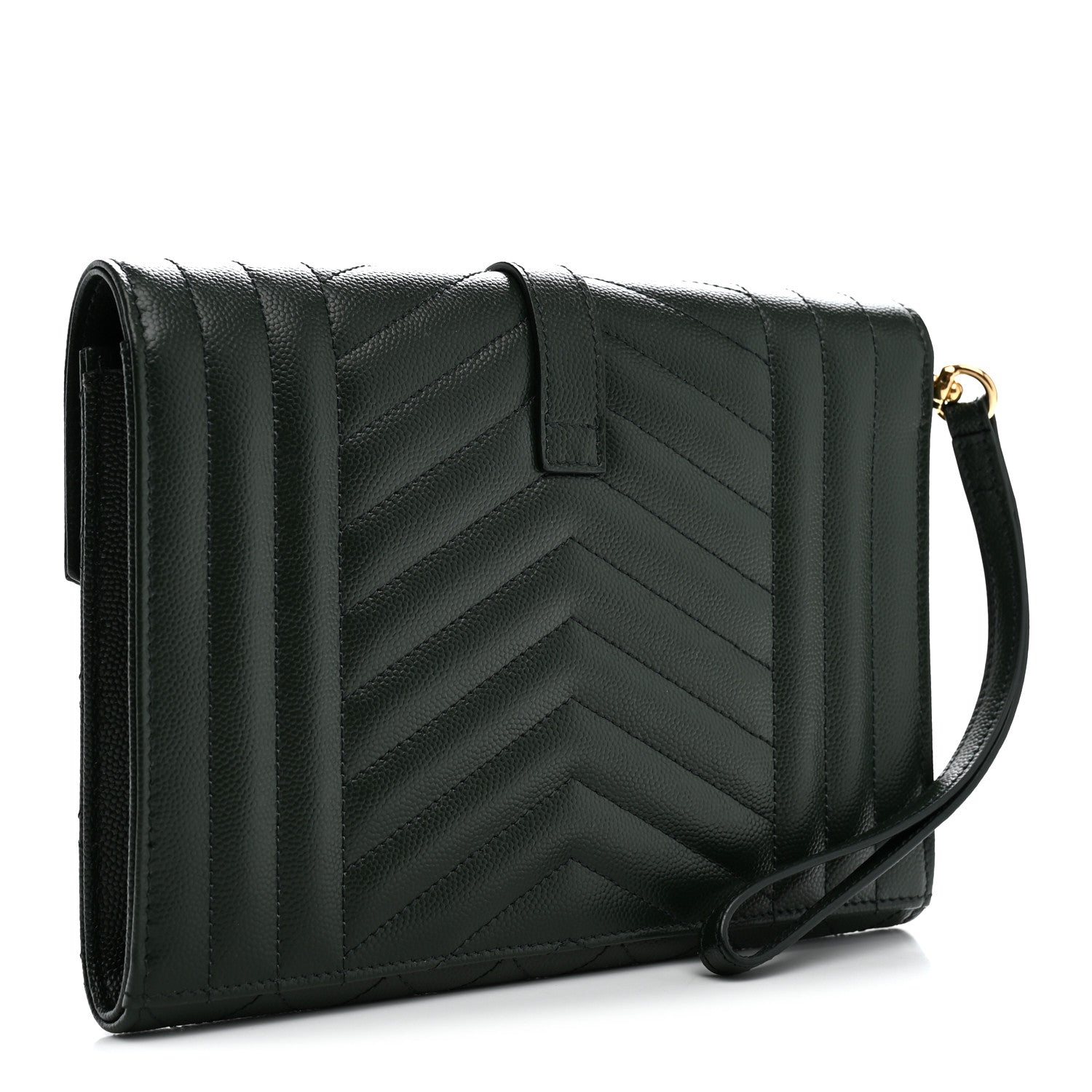 Saint Laurent Grain De Poudre Textured Mixed Matelasse Triquilt Monogram Clutch Vert Fonce 3 of 8