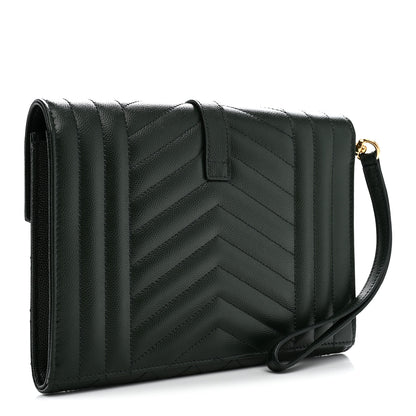 Saint Laurent Grain De Poudre Textured Mixed Matelasse Triquilt Monogram Clutch Vert Fonce 3 of 8