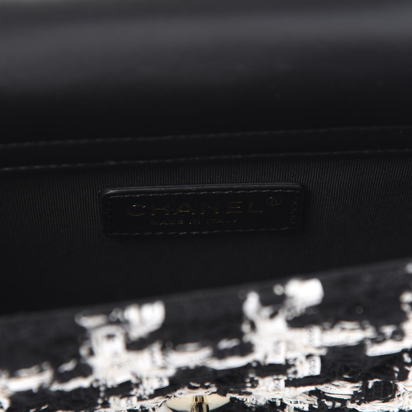 Tweed Lambskin Quilted Flap Black Ecru White