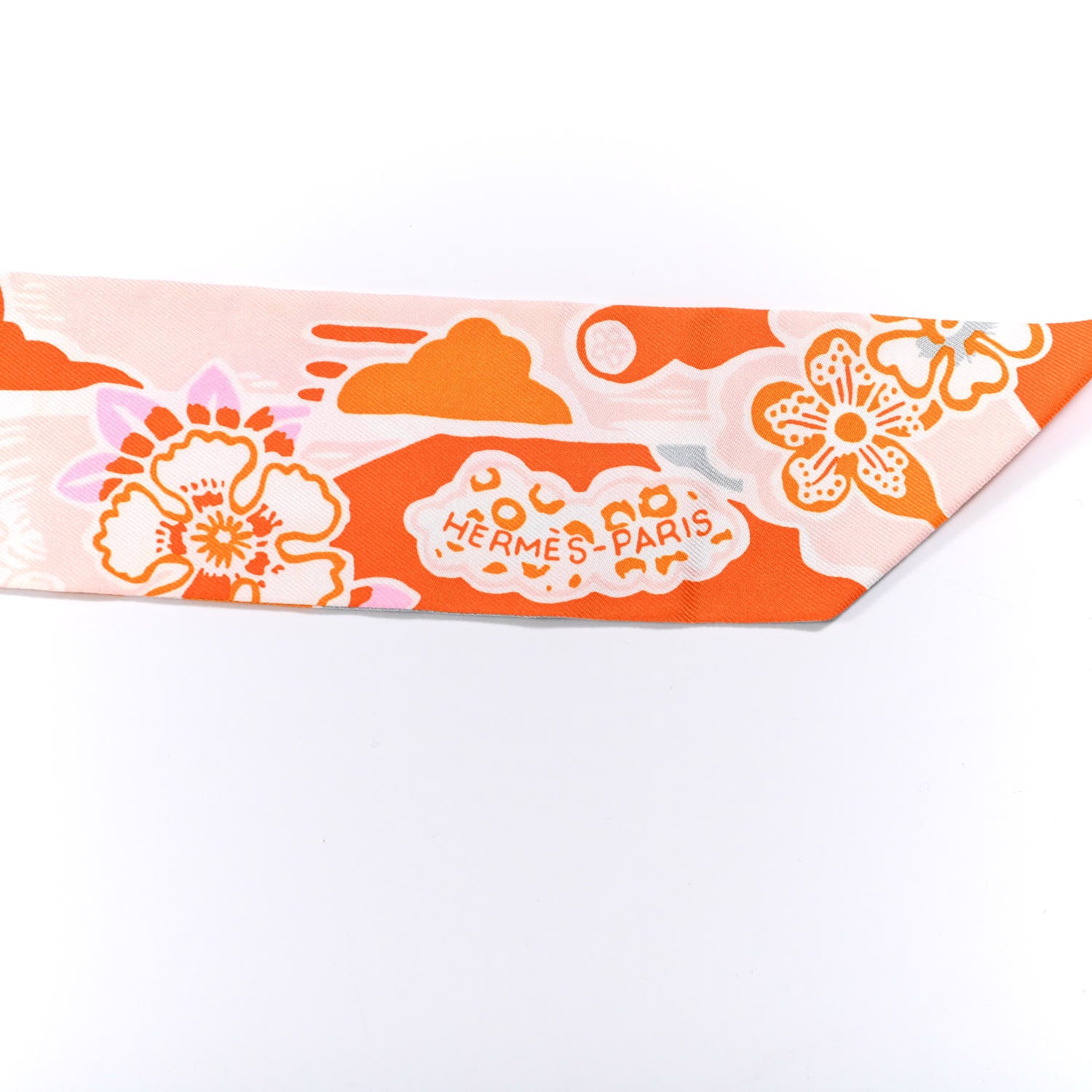 Hermes Silk Bingata Twilly Orange Rose Gris 4 of 4
