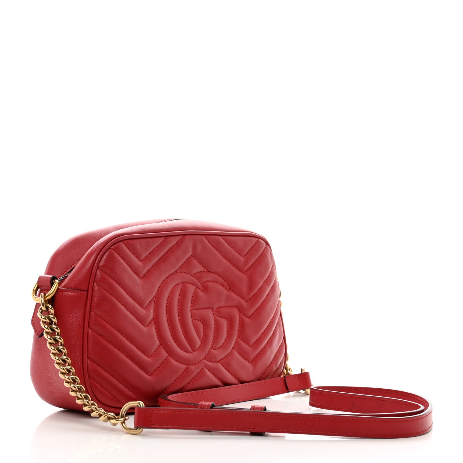 Gucci Calfskin Matelasse Small GG Marmont Chain Shoulder Bag Hibiscus Red 3 of 13