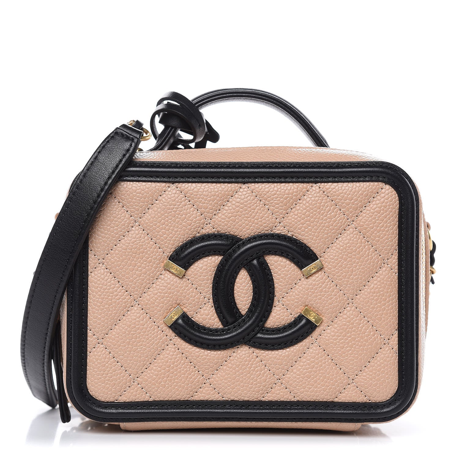 Chanel Caviar Quilted Small CC Filigree Vanity Case Beige Black 3 of 12