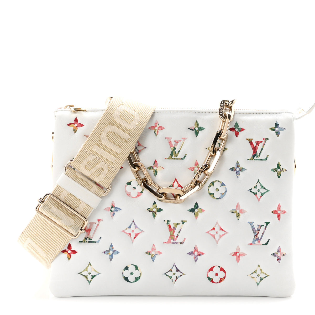 Lambskin Embossed Monogram LV Garden Coussin PM Cream