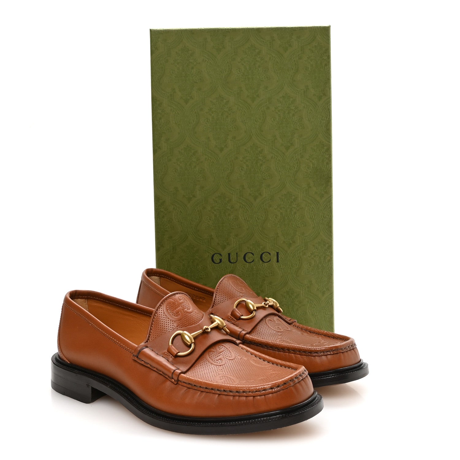 Gucci Harness Calfskin GG Tennis Embossed Mens Horsebit Loafers 8 Dark Brown 9 of 9