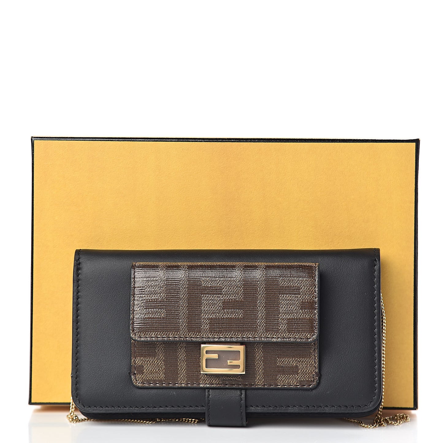 Vitello Century Glazed Fabric FF 1974 Baguette IPhone X Crossbody Black Mogano Panna