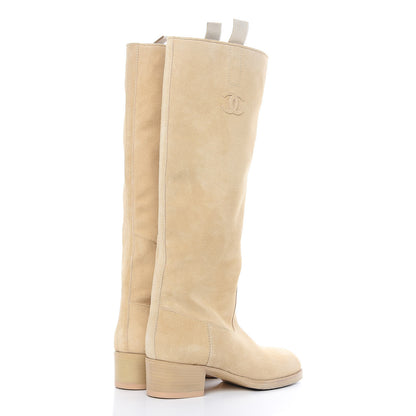 Chanel Suede Calfskin High Boots 39 Beige 5 of 9