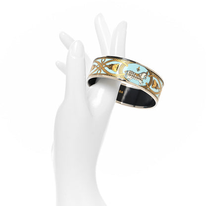 Hermes Enamel Printed Wide Grand Apparat Bracelet 65 Blue 2 of 5