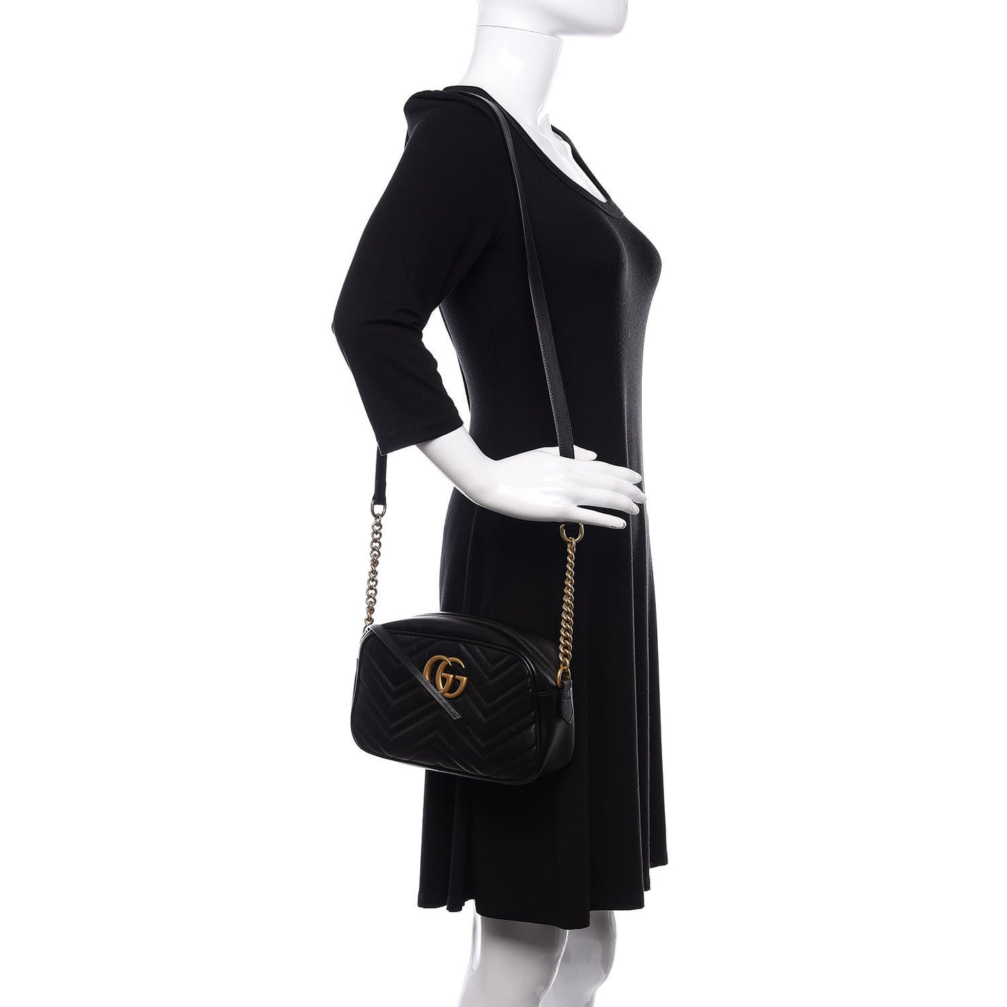 Calfskin Matelasse Small GG Marmont Chain Shoulder Bag Black