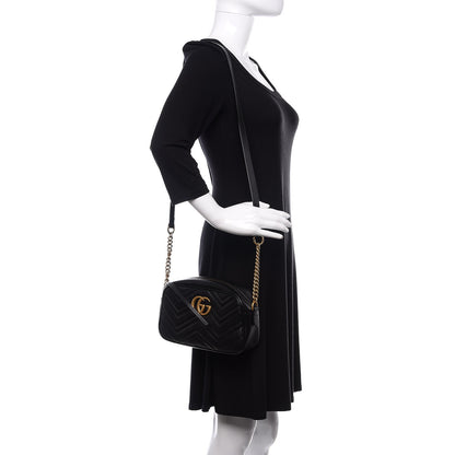 Gucci Calfskin Matelasse Small GG Marmont Chain Shoulder Bag Black 2 of 9