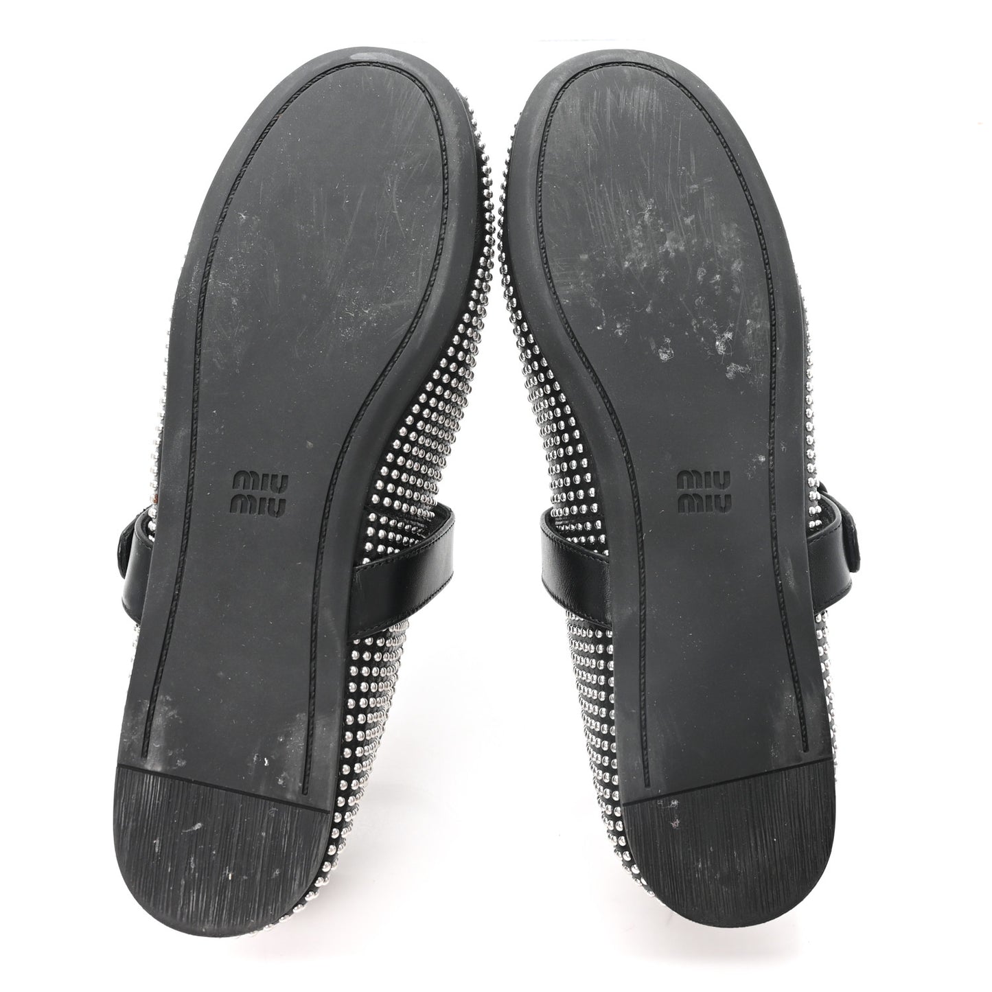 Calfskin Studded Mary Jane Ballerina Flats 36.5 Black