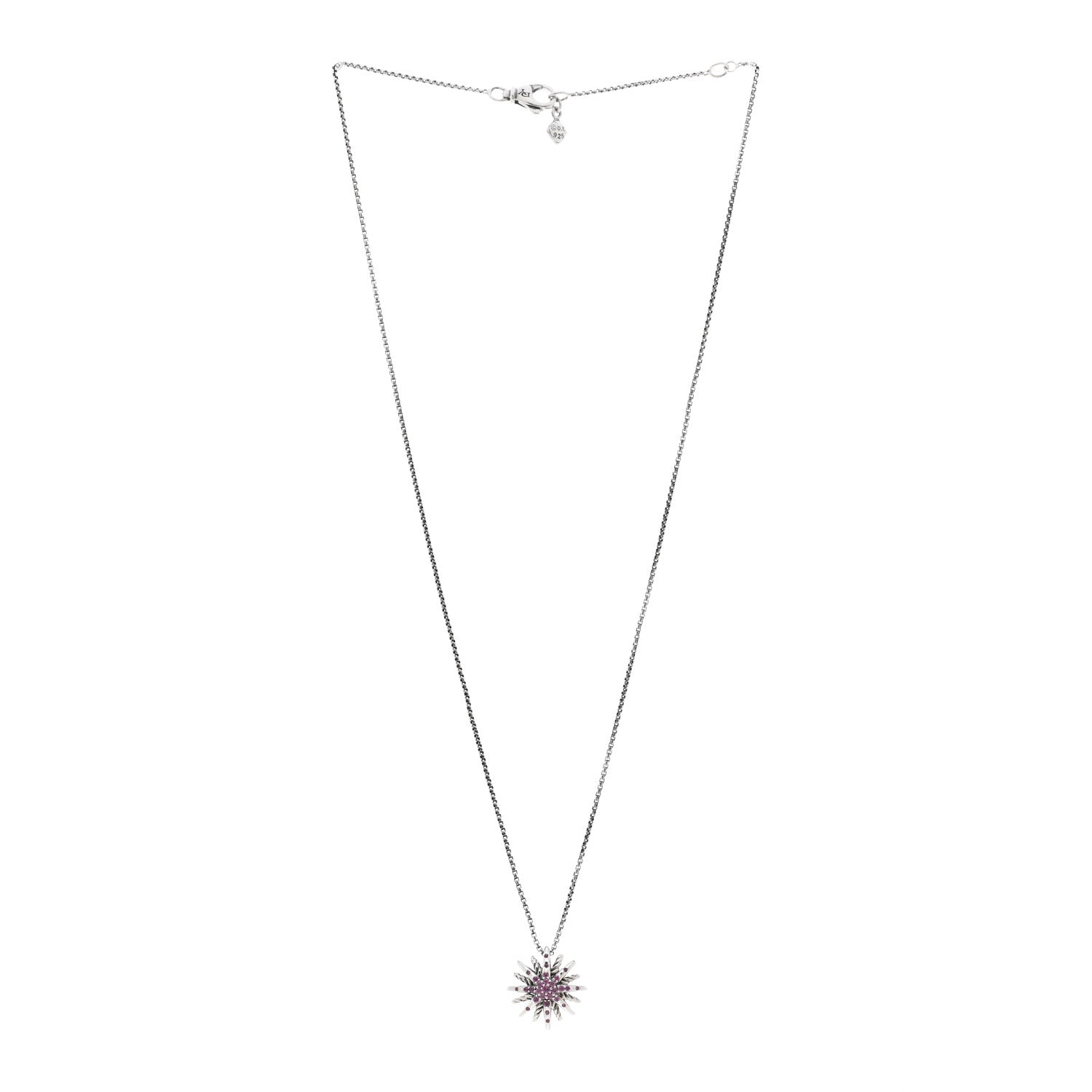 David Yurman Sterling Silver Pink Sapphire Small Starburst Pendant Necklace 3 of 4