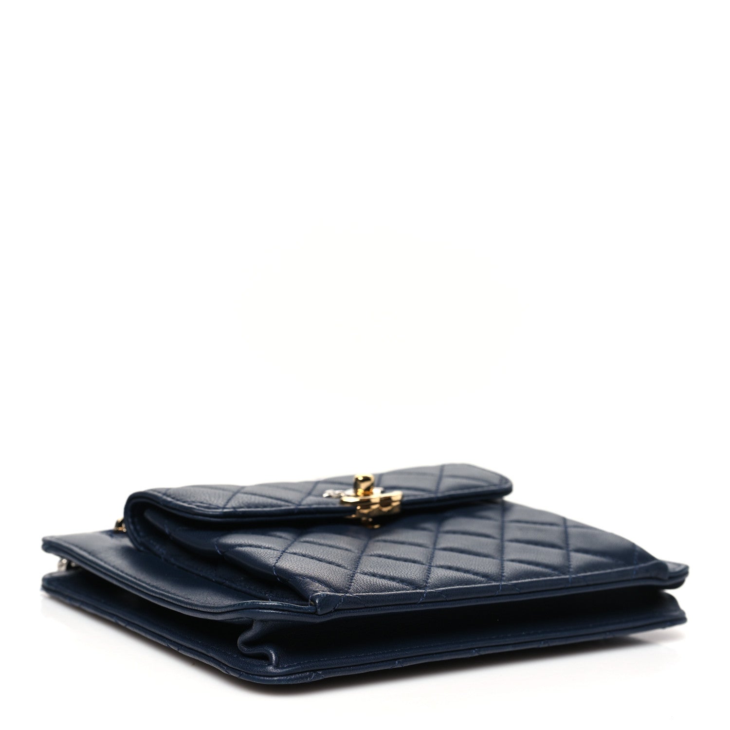 Chanel Lambskin Quilted Square Front Pocket Clutch With Chain Navy Blue 4 of 14