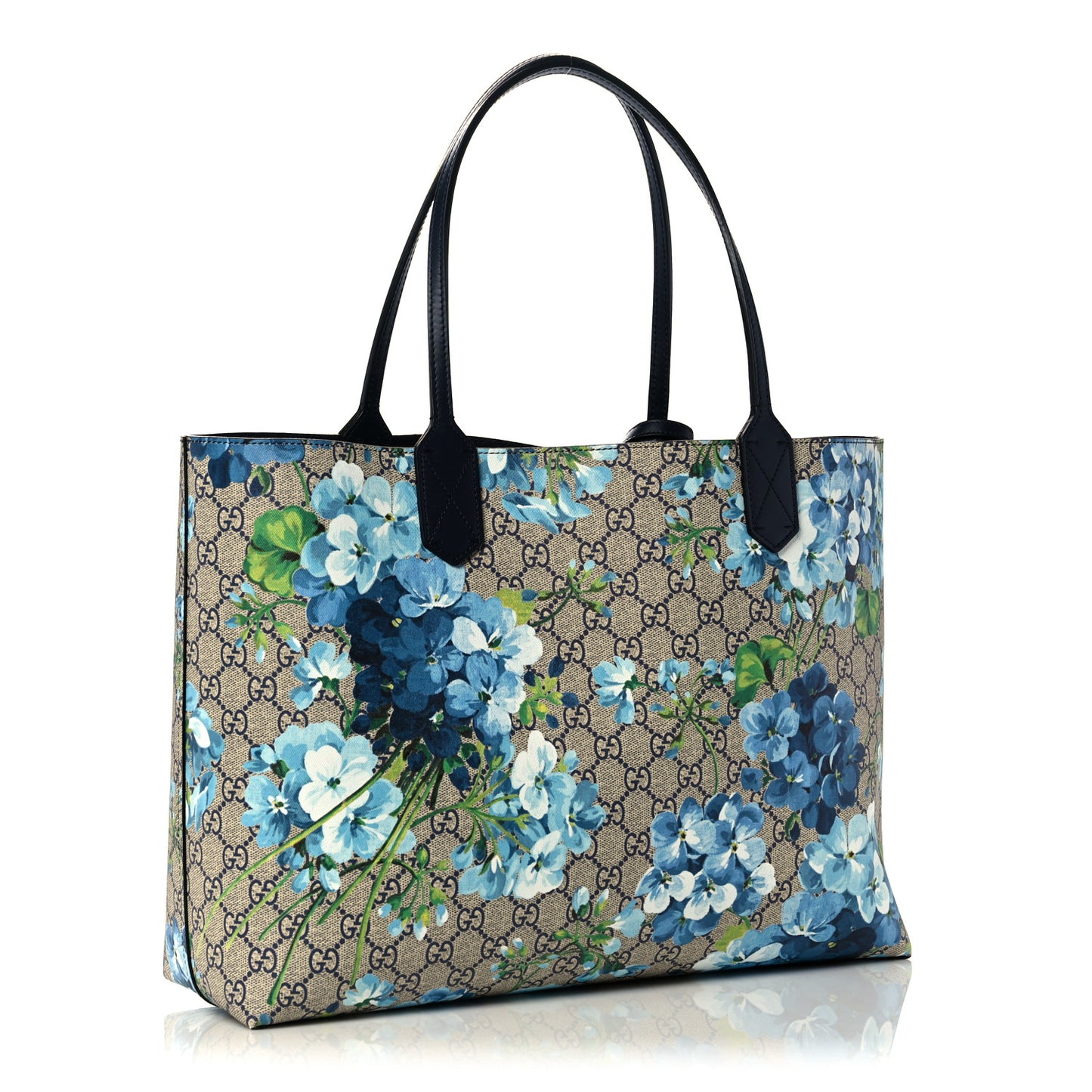 GG Supreme Monogram Blooms Medium Reversible Tote Beige Blue Navy