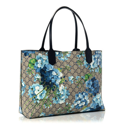 Gucci GG Supreme Monogram Blooms Medium Reversible Tote Beige Blue Navy 3 of 14