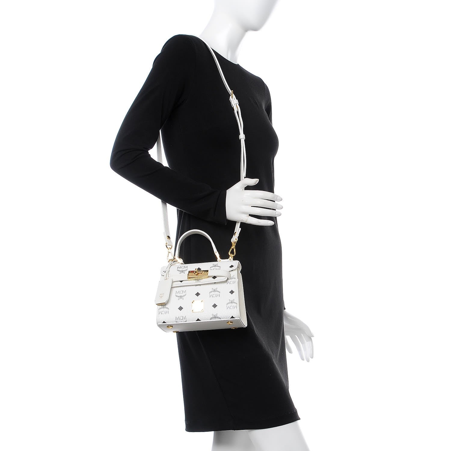 MCM Visetos Mini Heritage Top Handle Satchel White 3 of 8