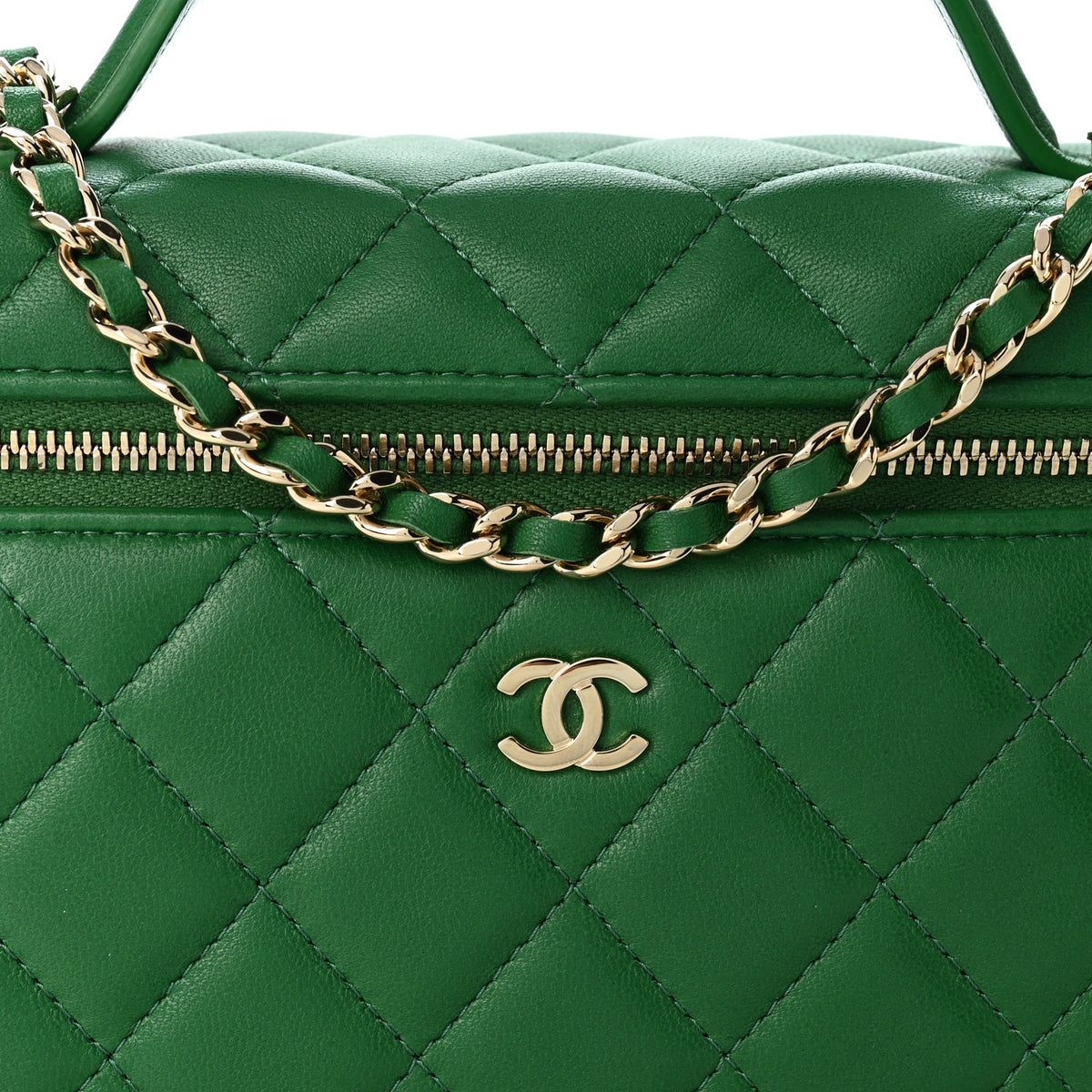 Chanel Lambskin Quilted Top Handle Slim Vanity With Chain Green 8 of 10