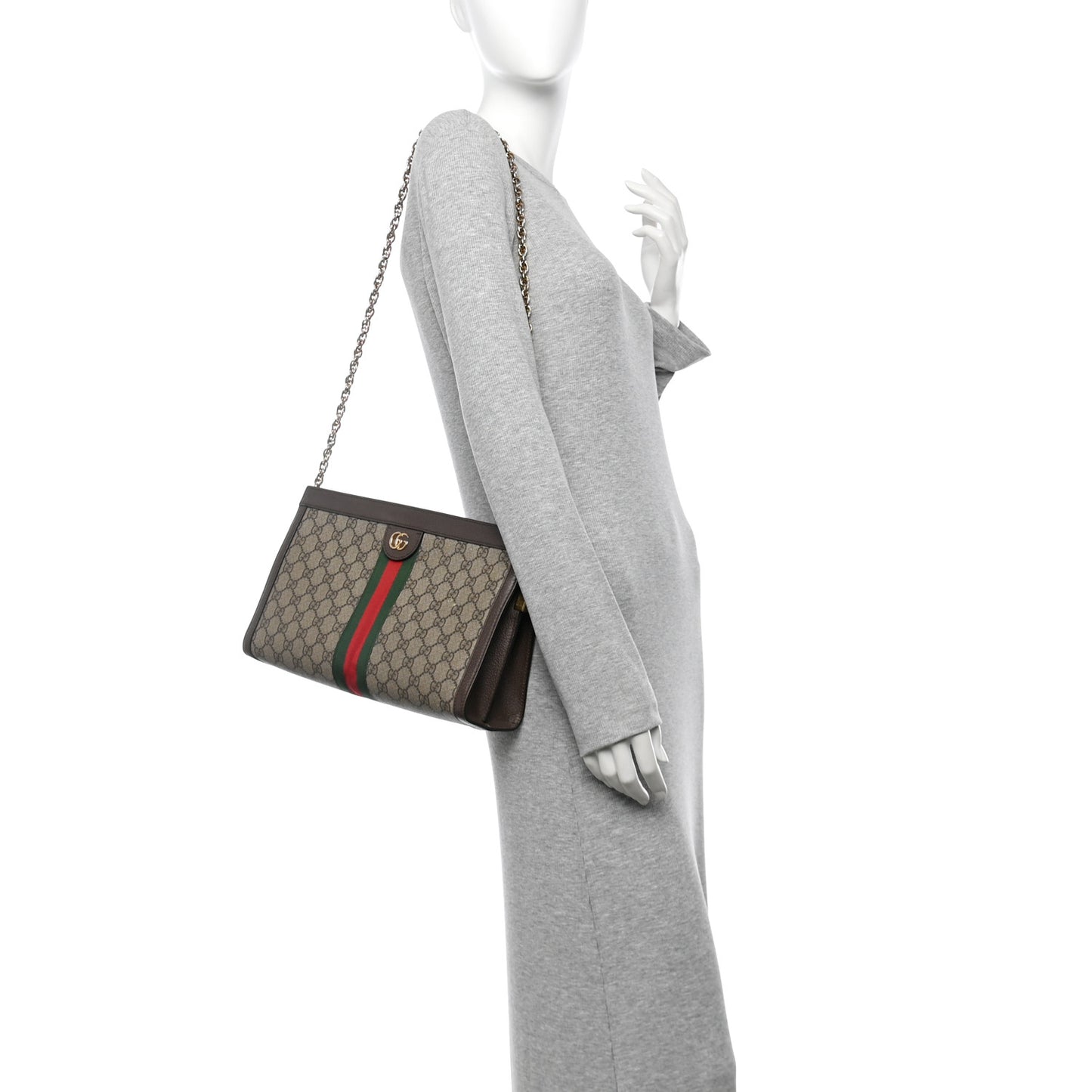 GG Supreme Monogram Web Medium Ophidia Chain Shoulder Bag Brown