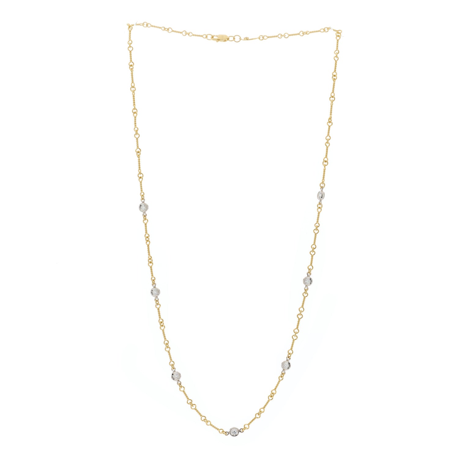 Roberto Coin 18K Yellow White Gold Diamond By the Inch Seven Station Dog Bone Necklace 3 of 6