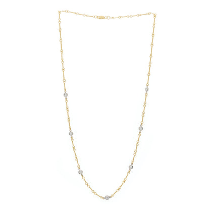 Roberto Coin 18K Yellow White Gold Diamond By the Inch Seven Station Dog Bone Necklace 3 of 6