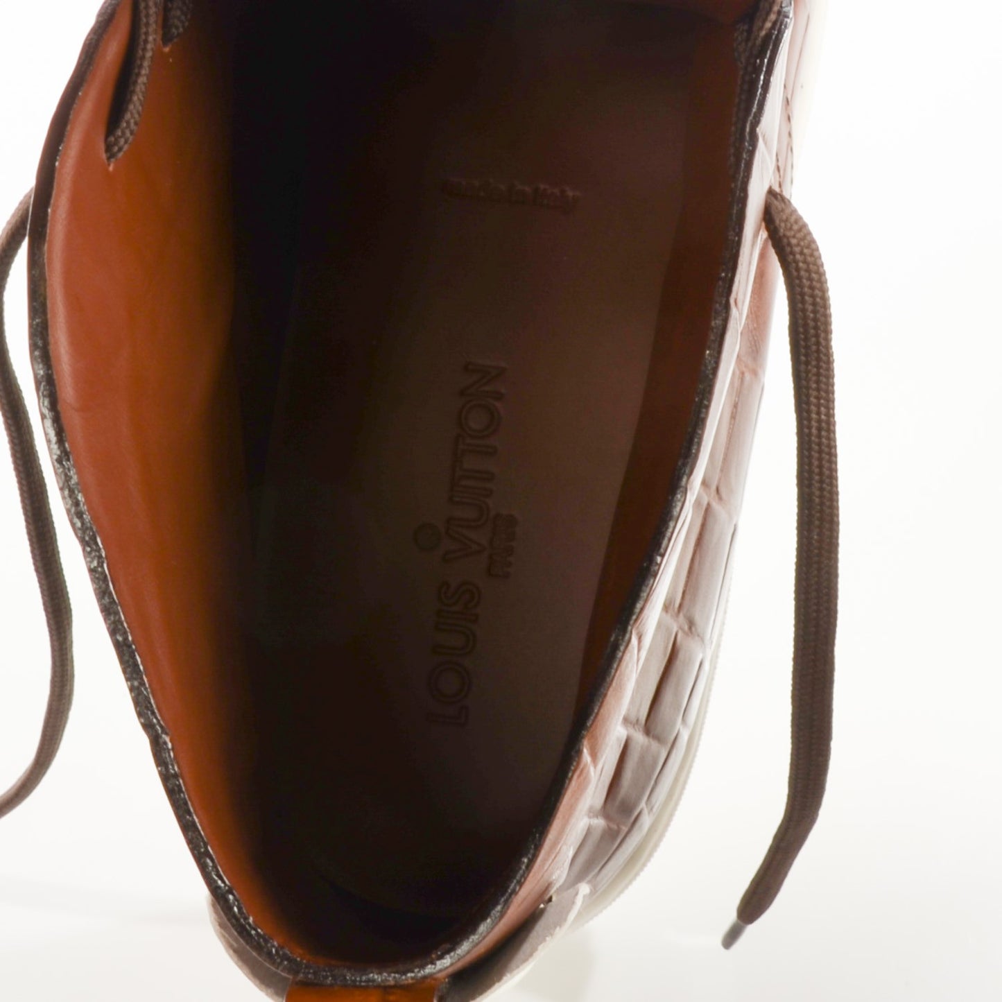 Calfskin Crocodile Embossed Trooper High Derby Sneakers 8.5 Brown