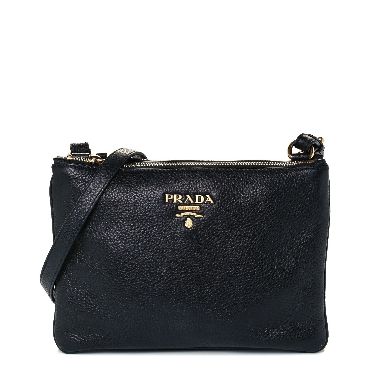 Prada Vitello Daino Double Zip Crossbody Bag Black 1 of 12