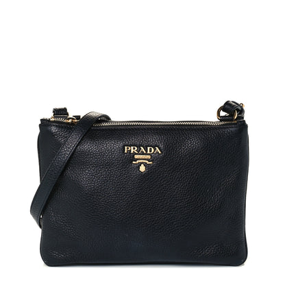 Prada Vitello Daino Double Zip Crossbody Bag Black 1 of 12