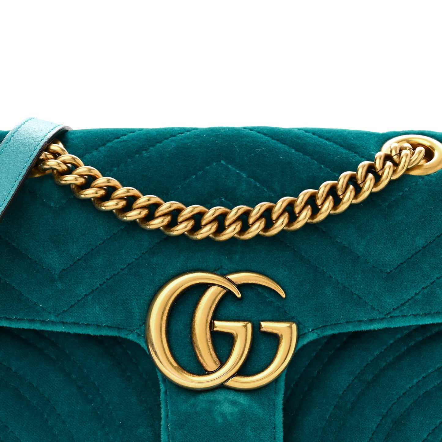 Velvet Matelasse Mini GG Marmont Shoulder Bag Pavone Cyan