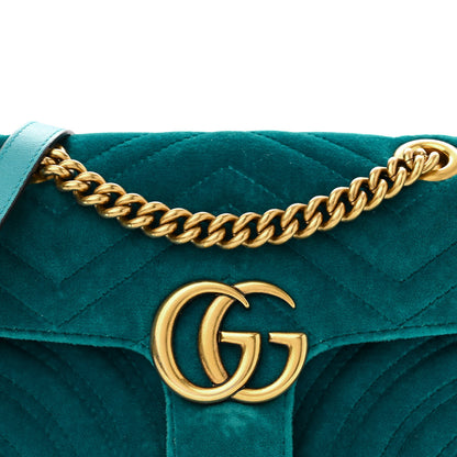 Gucci Velvet Matelasse Mini GG Marmont Shoulder Bag Pavone Cyan 8 of 11