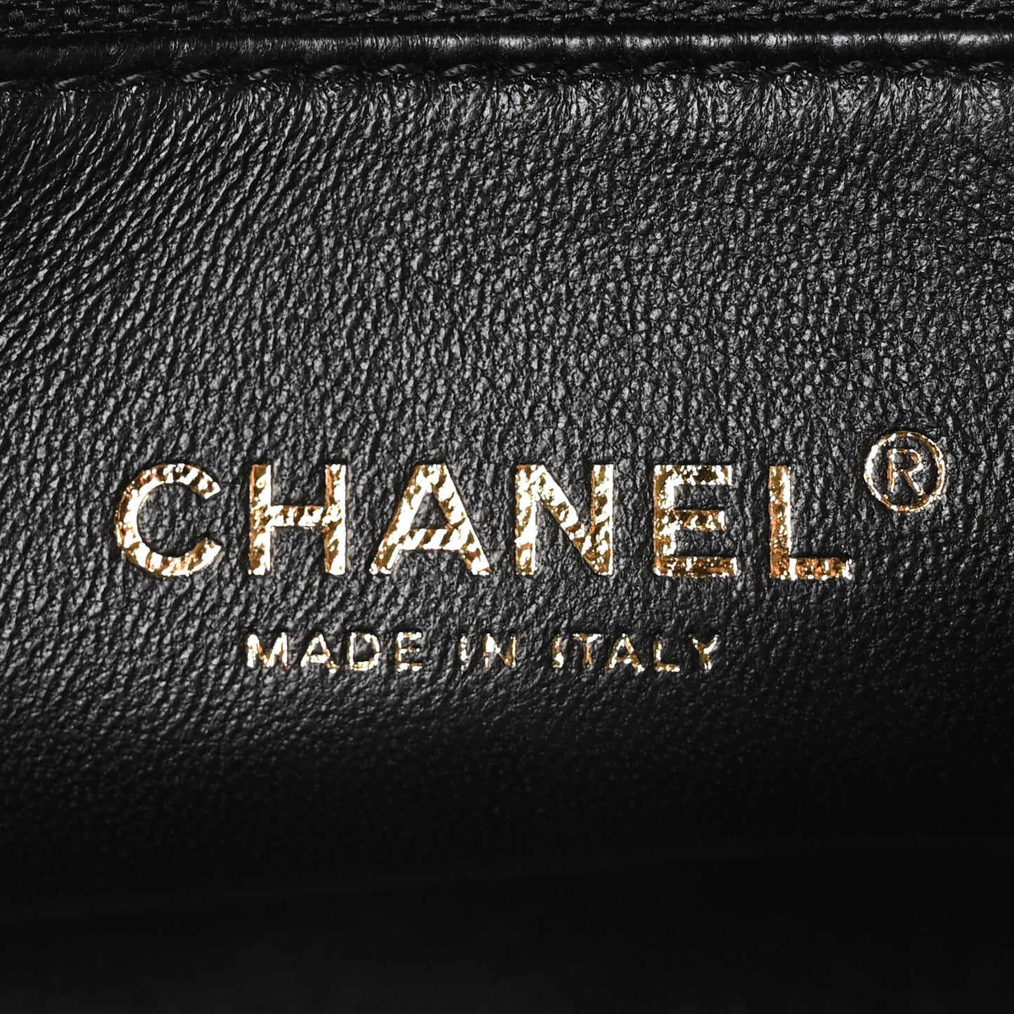 Calfskin Chevron Quilted Medal Flap Black