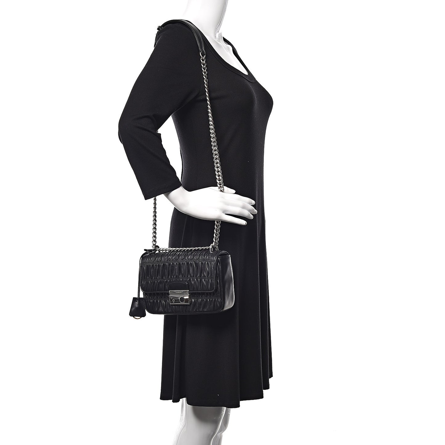 Nappa Gaufre Small Sound Chain Flap Shoulder Bag Black