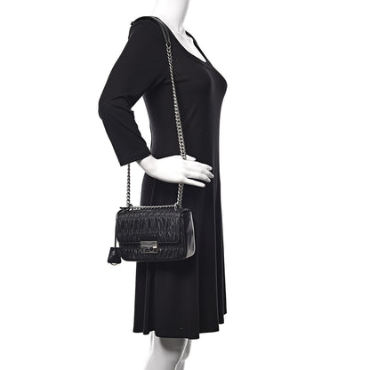 Prada Nappa Gaufre Small Sound Chain Flap Shoulder Bag Black 2 of 9