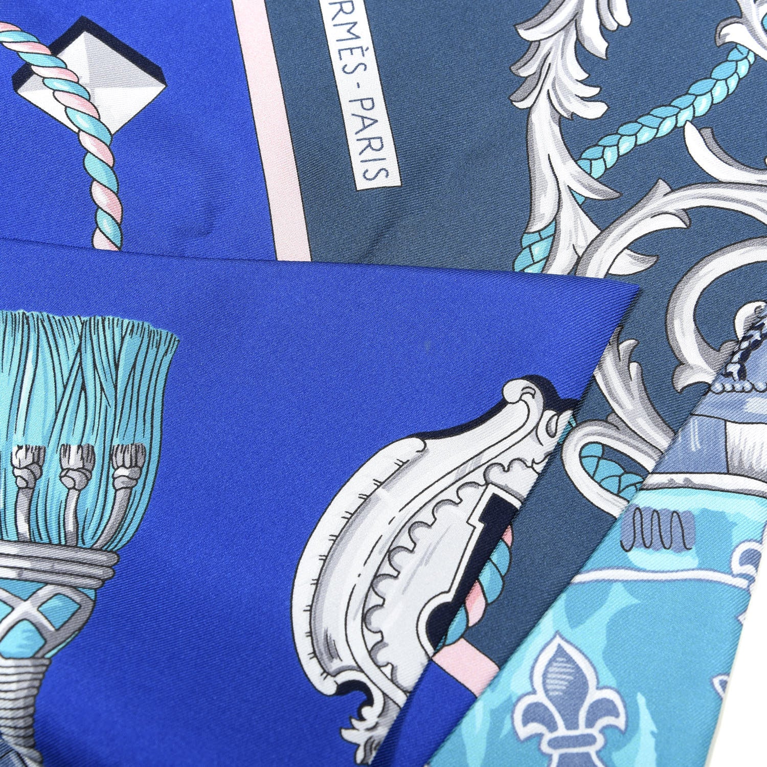 Hermes Silk Les Cles Twilly Scarf Royal Bleu Petrol Sky Bleu 7 of 9