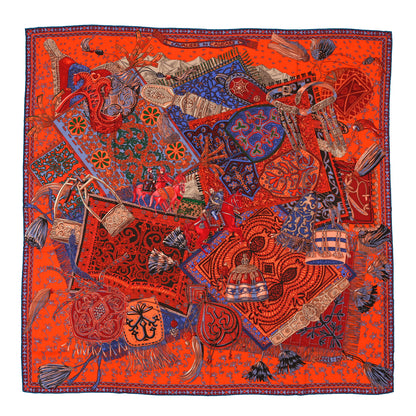 Hermes Cashmere Silk Cavaliers du Caucase Shawl 140 Orange Lavande Corail 1 of 3