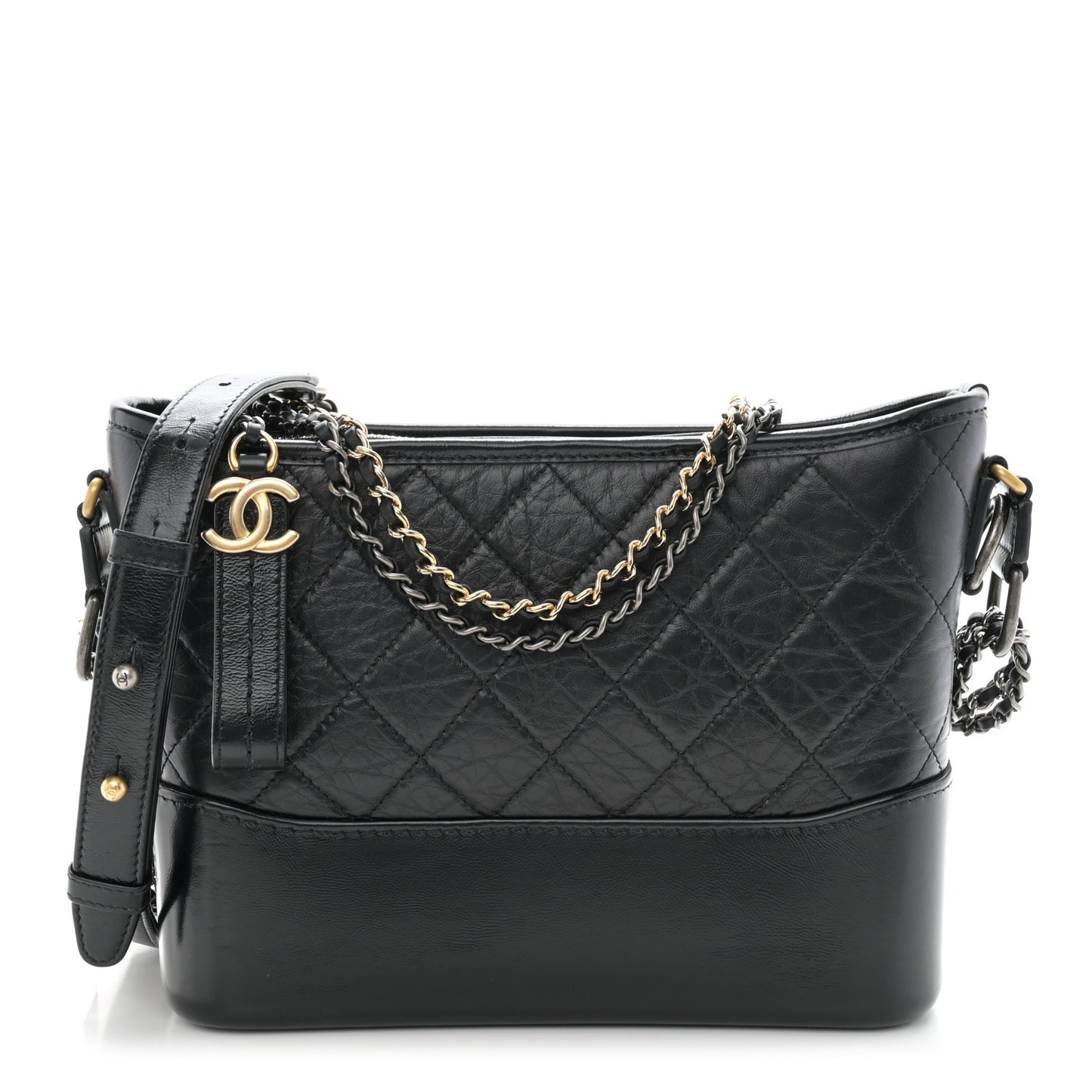 Aged Calfskin Quilted New Medium Gabrielle Hobo Black
