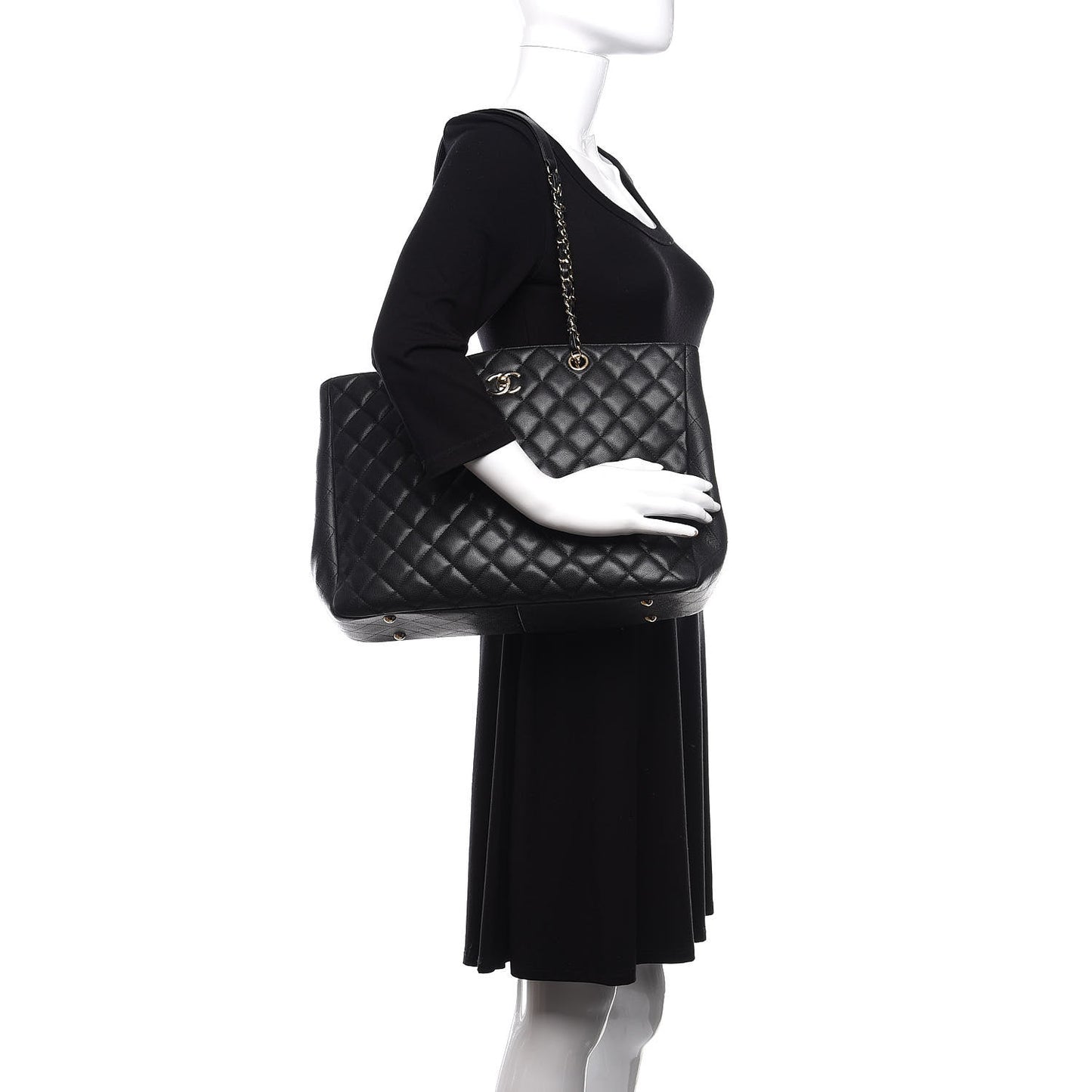 Caviar Quilted Large Shopping Tote Black