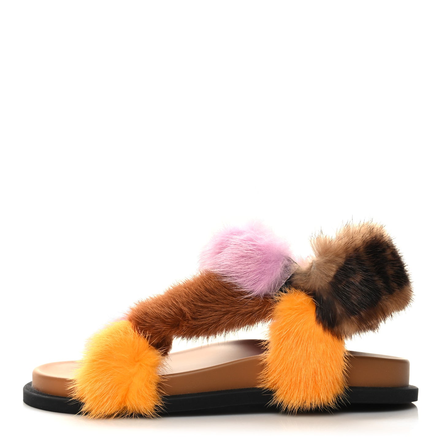 Mink Fur FF Feel Sandals 36 Tobacco Multicolor