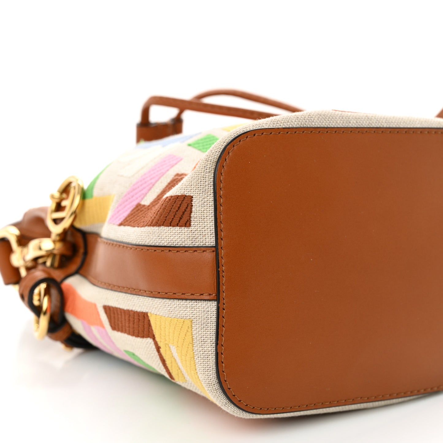 Kuban Canvas Vitello King F is Fendi FF Embroidered Mini Mon Tresor Bucket Bag Multicolor Cuoio