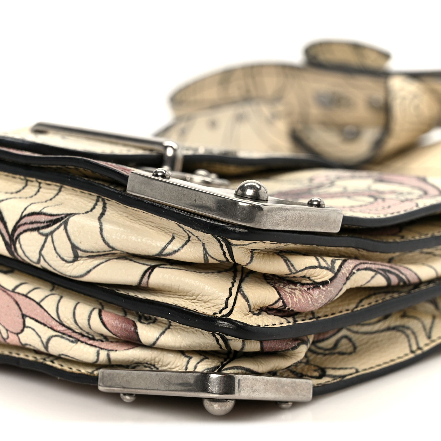 Prada X JAMES JEAN Glace Calfskin Rabbit Print Cahier Bag Opaline